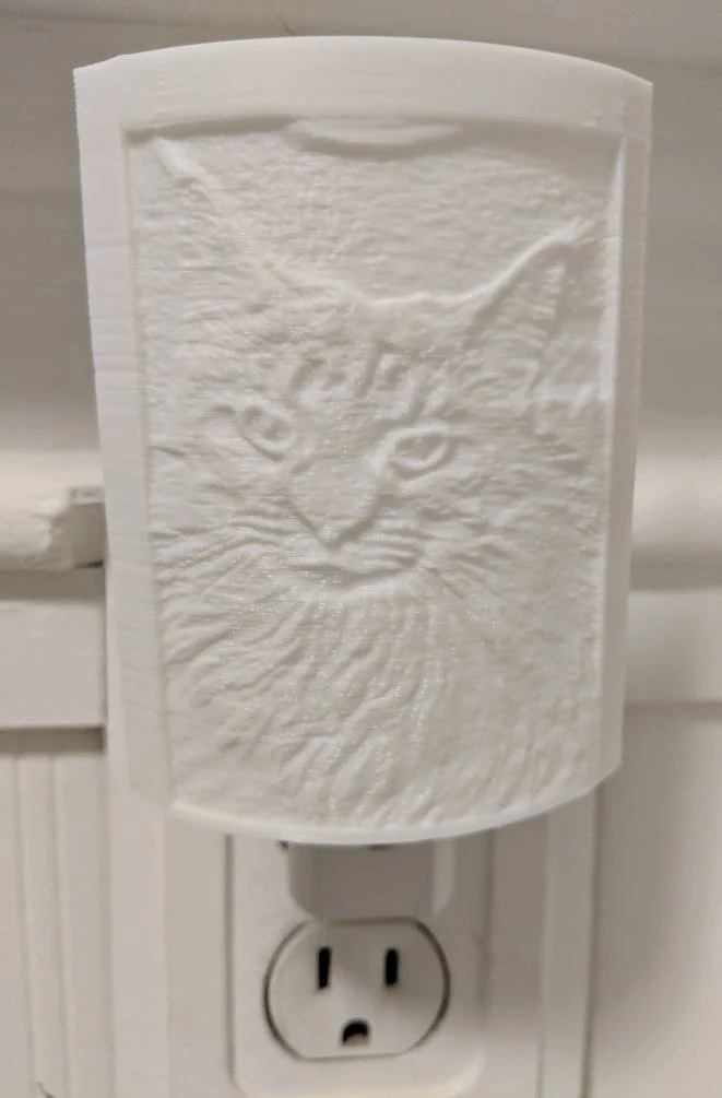 Boo Boo cat memorial night light, unlit 3D etching detail